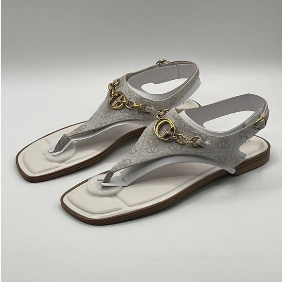 GUESS WOMENS RISSY T STRAP LOGO GOLD HARDWARE SANDAL IVORY SIZE 11M - Picture 6 of 12